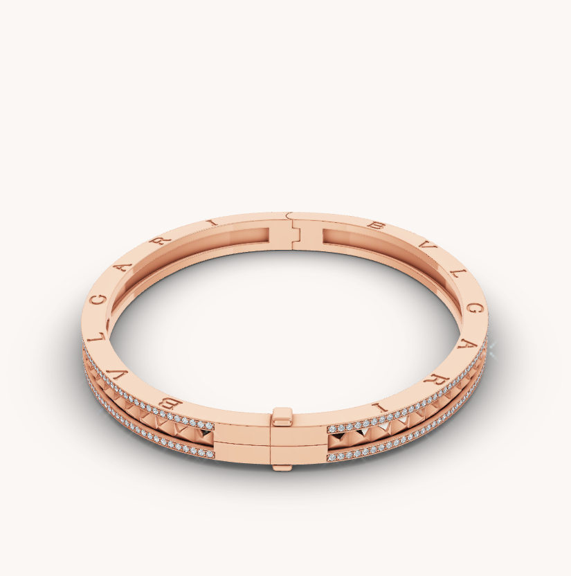 [Polaidi Jewelry]ZERO 1 SPIRAL AND PAVED DIAMOND PINK GOLD BRACELET