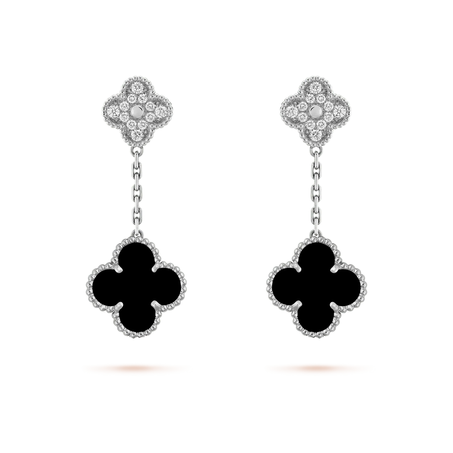 [Polaidi Jewelry]CLOVER 2 MOTIFS  DIAMOND ONYX EARRINGS SILVER