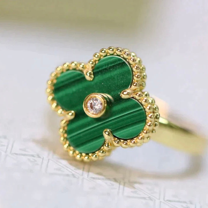 [Polaidi Jewelry]CLOVER MALACHITE RING GOLD DIAMOND