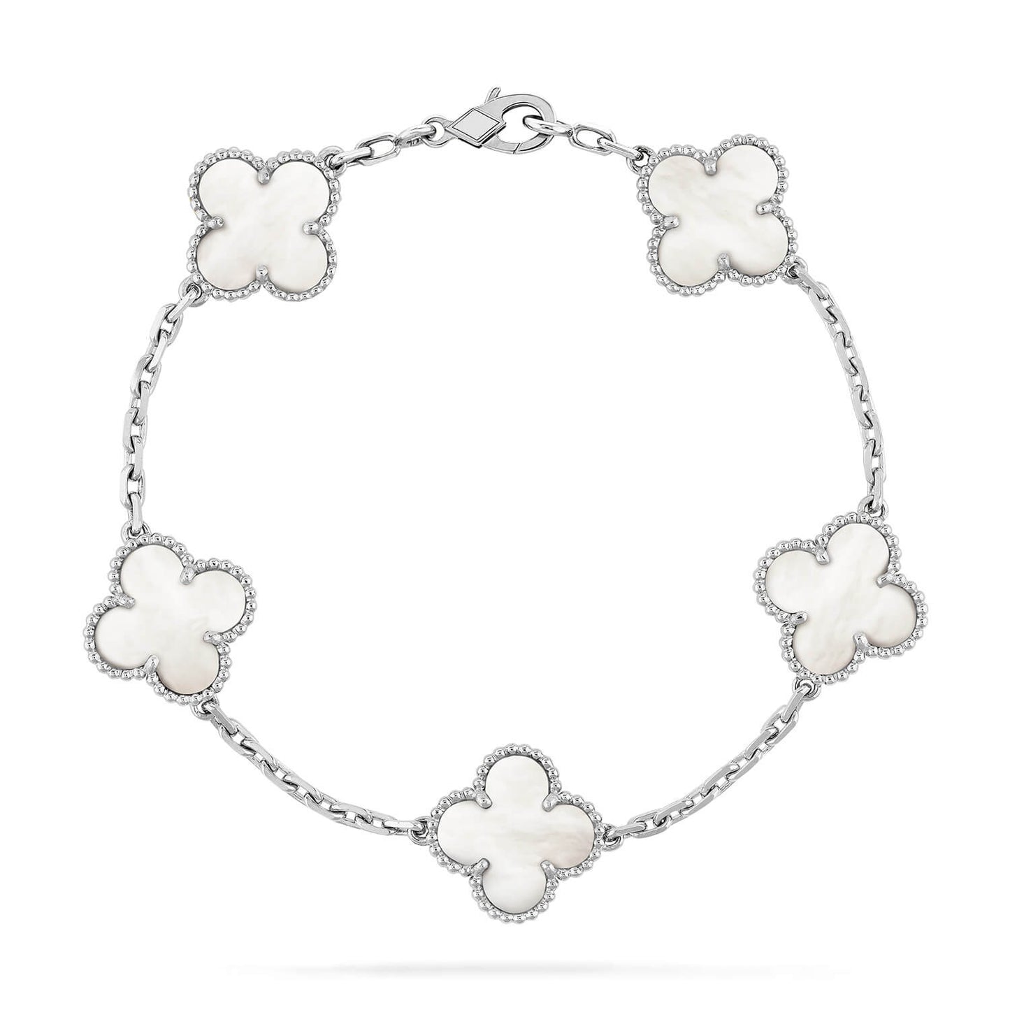 [：Polaidi Jewelry]クローバー シルバー マザーオブパール 5モチーフ ブレスレット