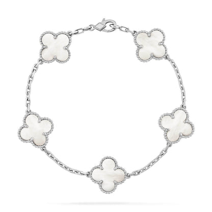 [：Polaidi Jewelry]クローバー シルバー マザーオブパール 5モチーフ ブレスレット