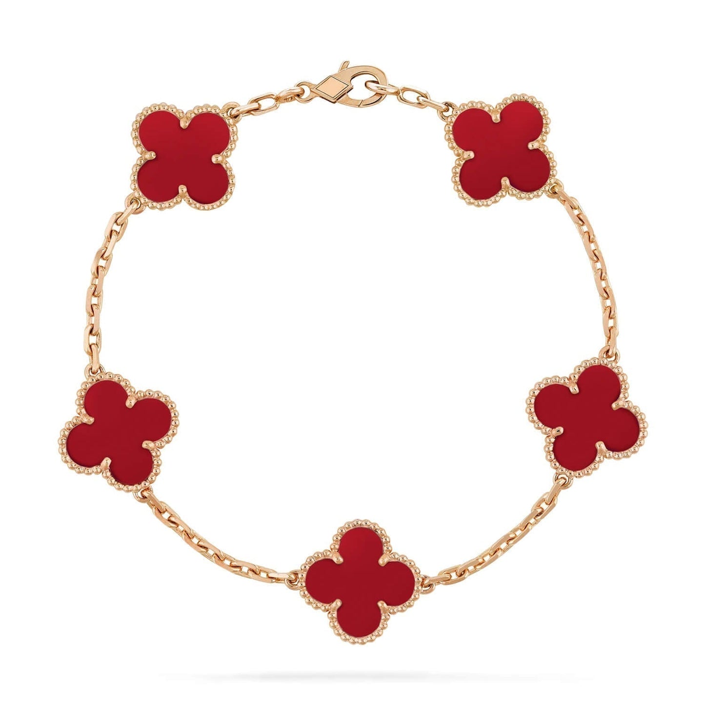 [：Polaidi Jewelry]CLOVER 5 MOTIFS RED AGATE  BRACELET