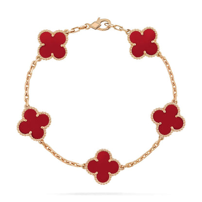 [：Polaidi Jewelry]CLOVER 5 MOTIFS RED AGATE  BRACELET