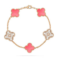 [Polaidi Jewelry ]CLOVER 5 MOTIF DIAMOND PINK MOP PINK GOLD BRACELET