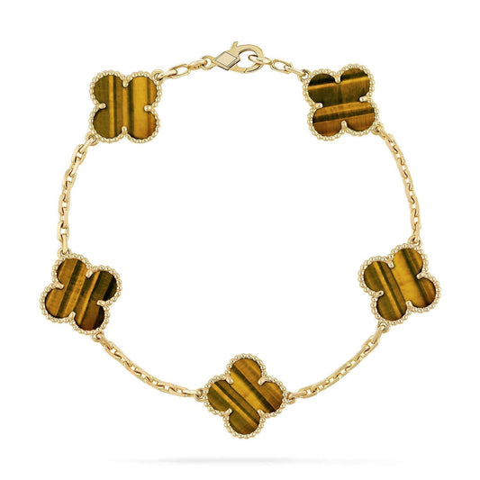 [：Polaidi Jewelry]CLOVER  5 MOTIFS TIGER EYE BRACELET