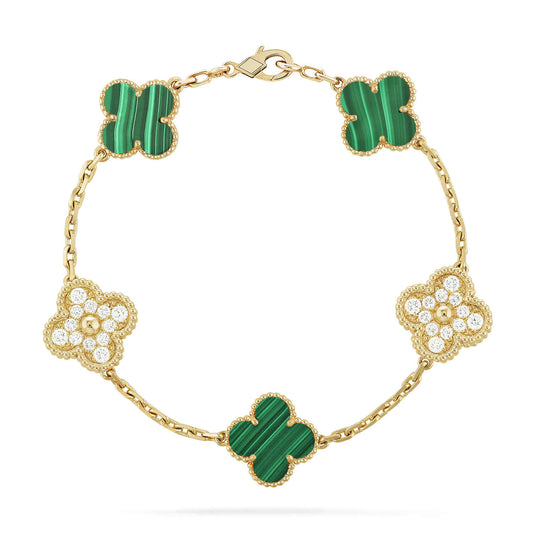 [：Polaidi Jewelry]CLOVER  5 MOTIF MALACHITE DIAMOND BRACELET