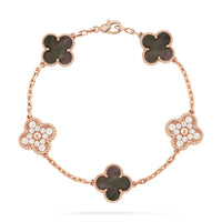 [Polaidi Jewelry ]CLOVER 5 MOTIFS DARK MOP AND DIAMONDS PINK GOLD BRACELET