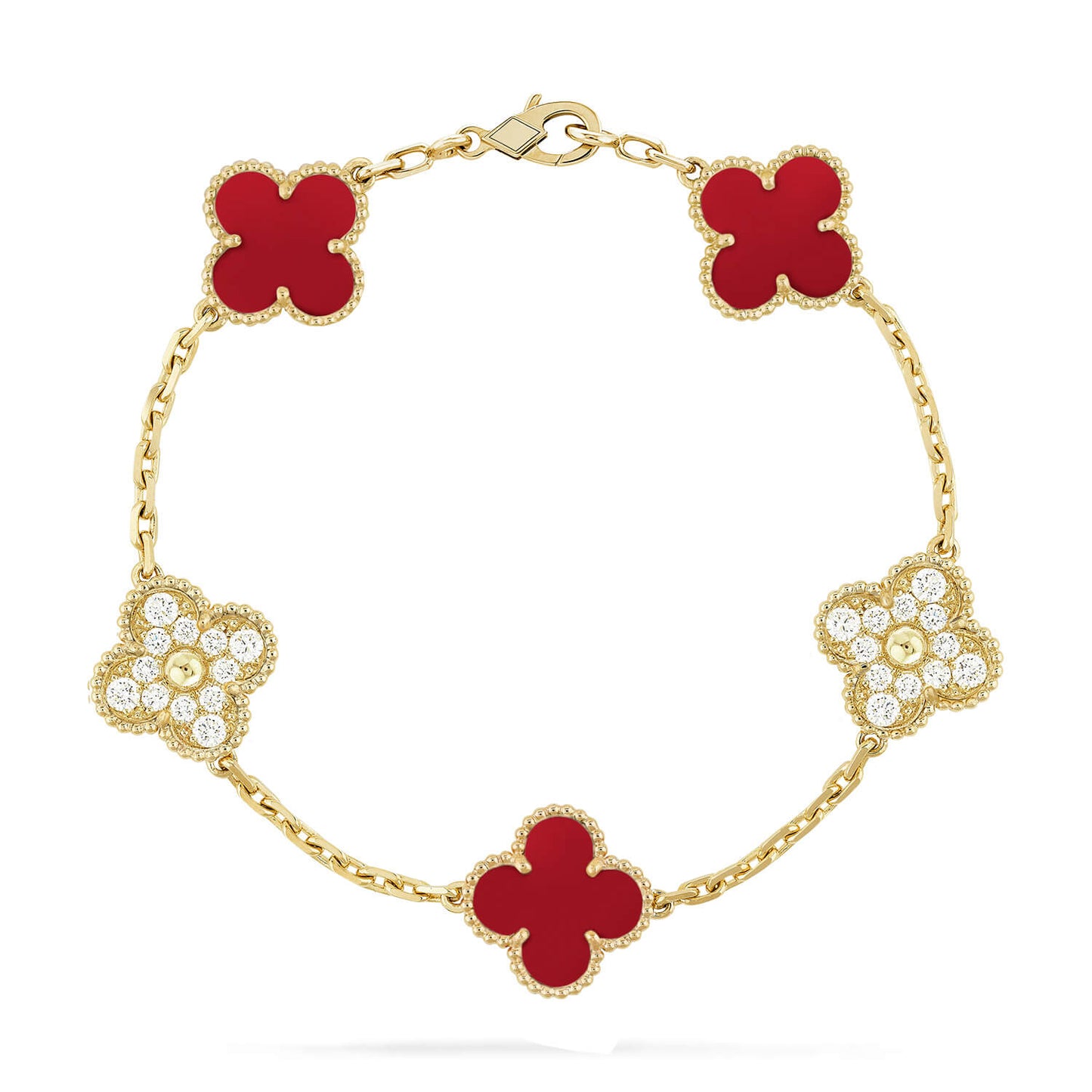 [：Polaidi Jewelry]CLOVER 5 MOTIFS CARNELIAN DIAMOND BRACELET
