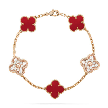 [：Polaidi Jewelry]CLOVER 5 MOTIFS CARNELIAN DIAMOND BRACELET