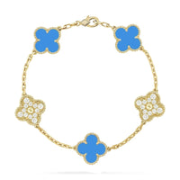 [Polaidi Jewelry ]CLOVER 5 MOTIF BLUE CHALCEDONY DIAMOND GOLD BRACELET
