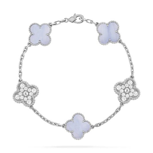 [：Polaidi Jewelry]CLOVER  5 MOTIF DIAMOND PURPLE CHALCEDONY BRACELET SILVER