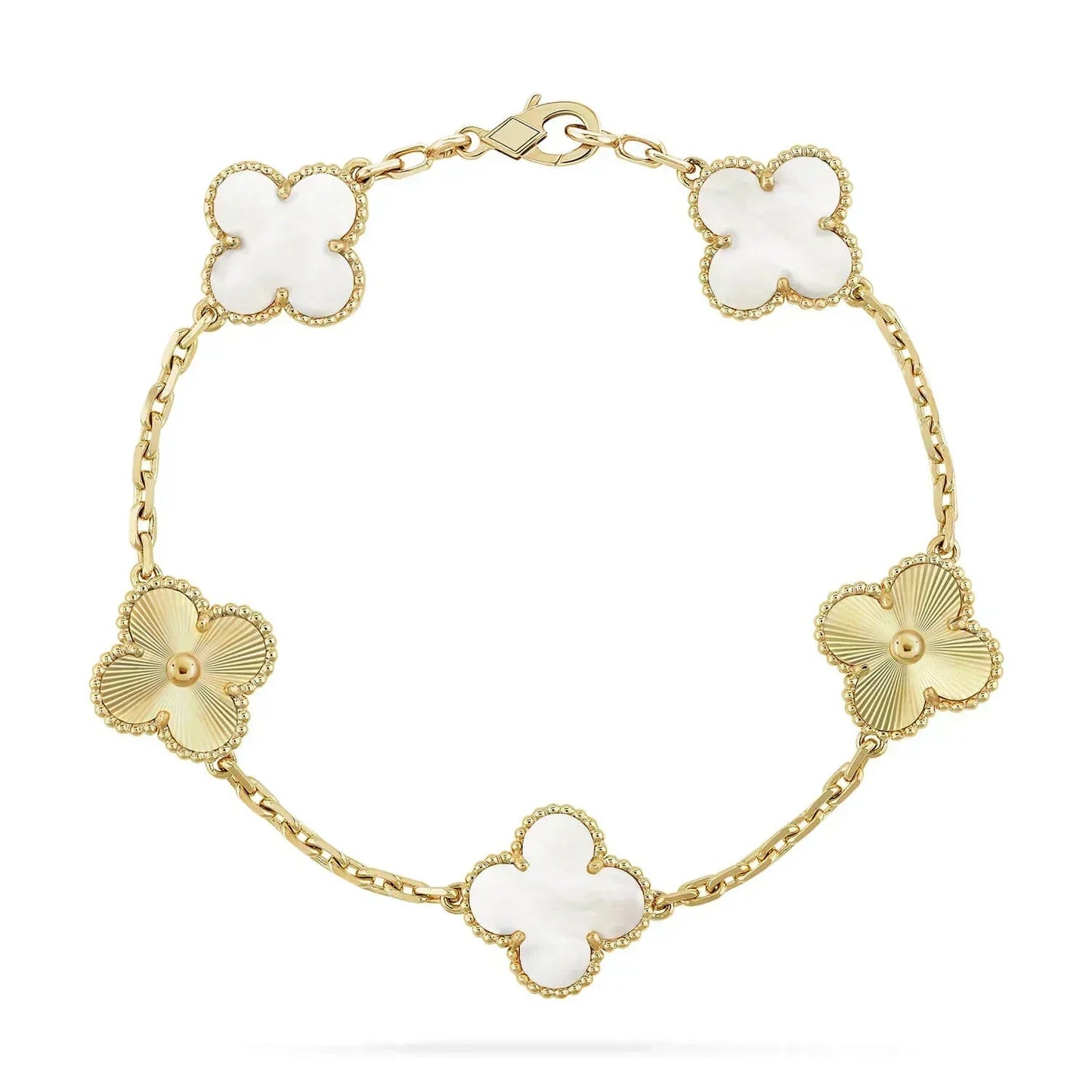 [：Polaidi Jewelry]CLOVER BRACELET 5 MOTIF WHITE MOP PINK GOLD