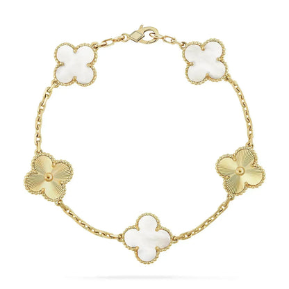 [：Polaidi Jewelry]CLOVER BRACELET 5 MOTIF WHITE MOP PINK GOLD