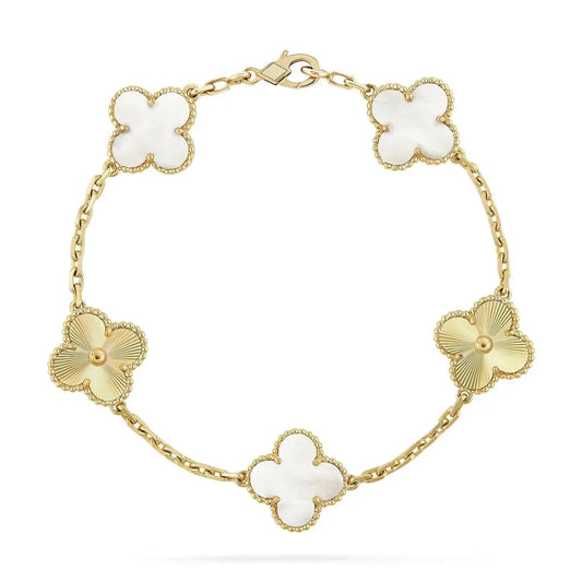 [：Polaidi Jewelry]CLOVER BRACELET 5 MOTIF WHITE MOP PINK GOLD
