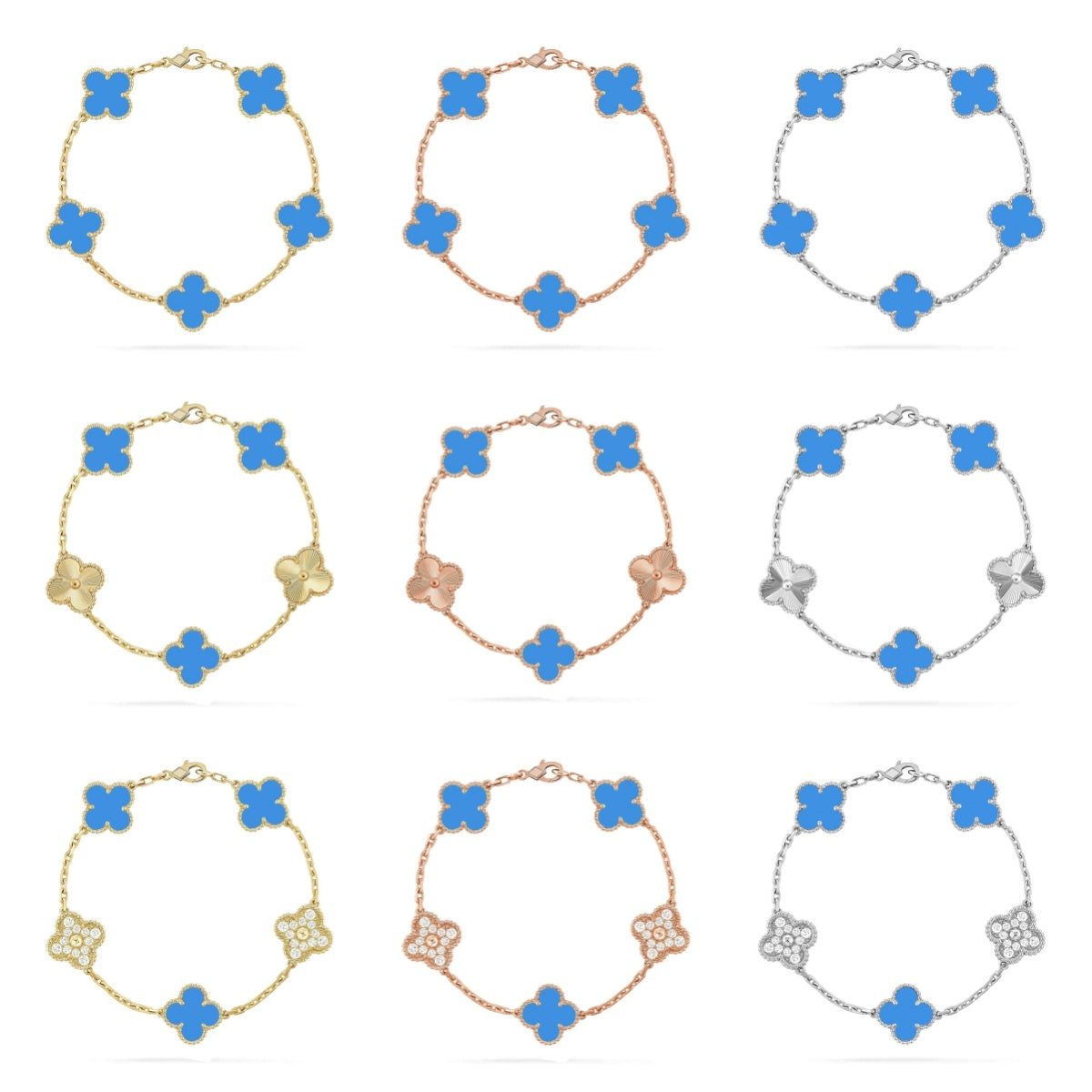 [Polaidi Jewelry] CLOVER 5 MOTIF BLUE AGATE BRACELET COLLECTION