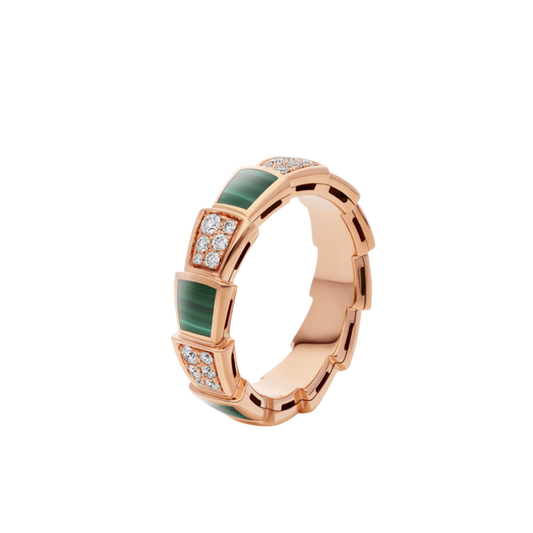 [Polaidi Jewelry]SERPENTI RING PINK GOLD MALACHITE DIAMOND PAVED 4MM