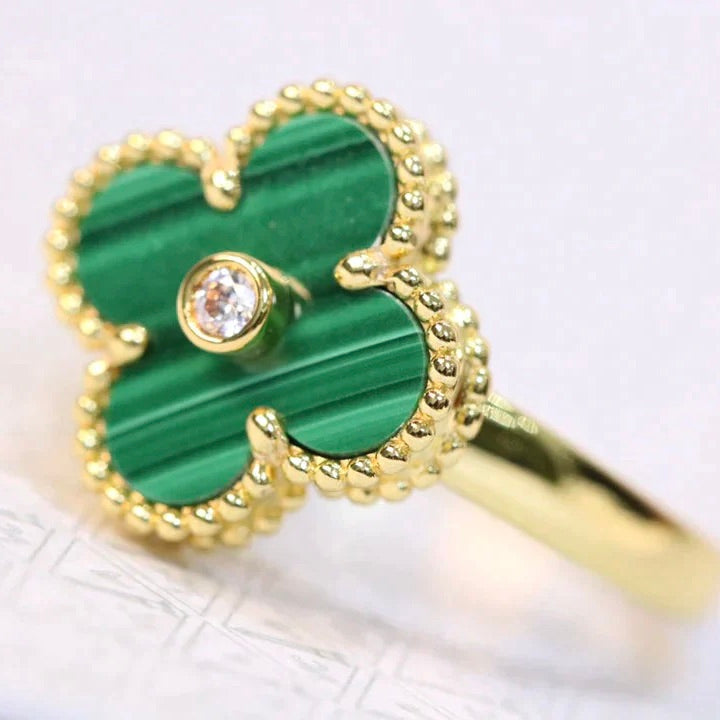 [Polaidi Jewelry]CLOVER MALACHITE RING GOLD DIAMOND
