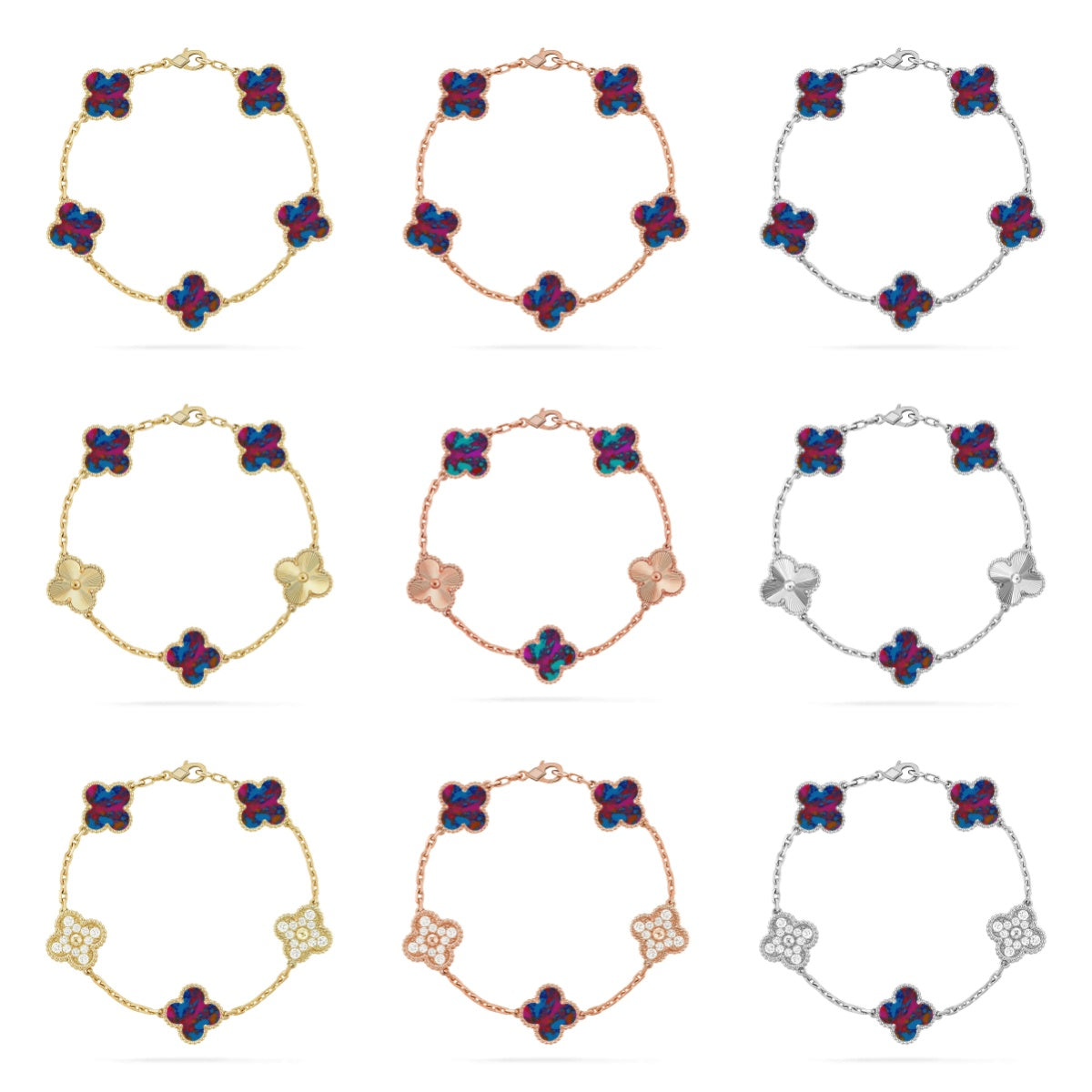 [Polaidi Jewelry]CLOVER 5 MOTIF COLOR GEMSTONES BRACELET COLLECTION