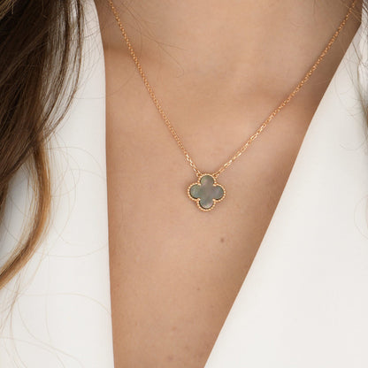 [：Polaidi Jewelry]CLOVER 15MM  GRAY MOTHER OF PEARL NECKLACE