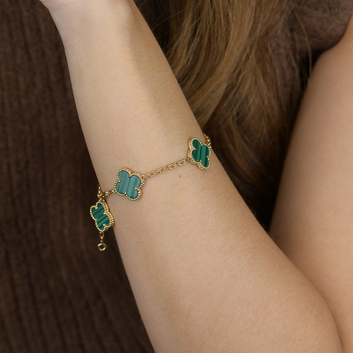 [：Polaidi Jewelry]CLOVER 5 MOTIFS MALACHITE BRACELET