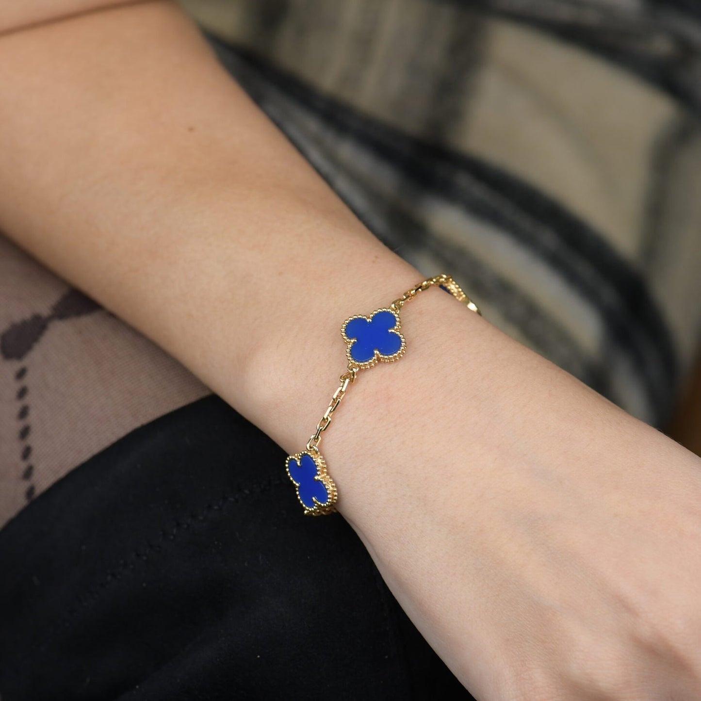 [：Polaidi Jewelry]CLOVER 5 MOTIFS BLUE AGATE BRACELET