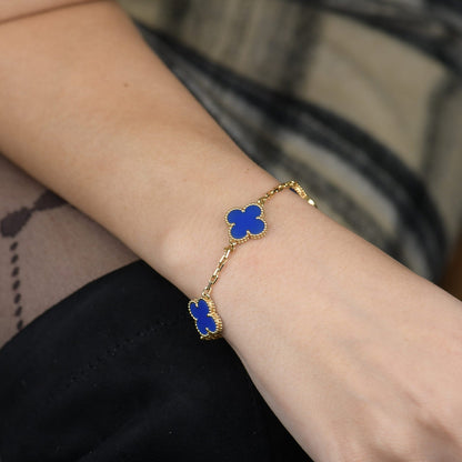 [：Polaidi Jewelry]CLOVER 5 MOTIFS BLUE AGATE BRACELET