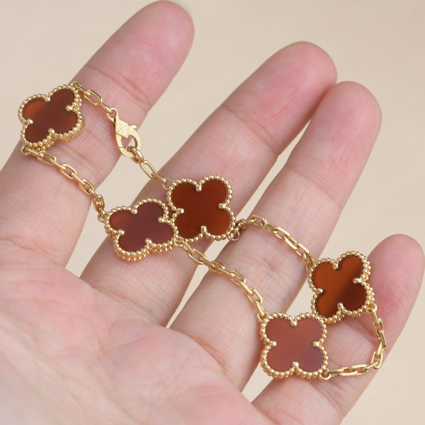 [：Polaidi Jewelry]CLOVER 5 MOTIFS RED AGATE  BRACELET