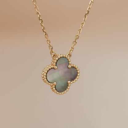 [：Polaidi Jewelry]CLOVER 15MM  GRAY MOTHER OF PEARL NECKLACE