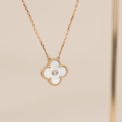 [：Polaidi Jewelry]CLOVER 15MM DIAMOND WHITE FRITILLARIA NECKLACE