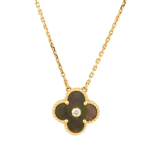 [Polaidi Jewelry]CLOVER 15MM DIAMOND AND MOTHER-OF-GREY NECKLACE