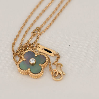 [：Polaidi Jewelry]CLOVER 15MM DIAMOND AND MOTHER-OF-GREY NECKLACE