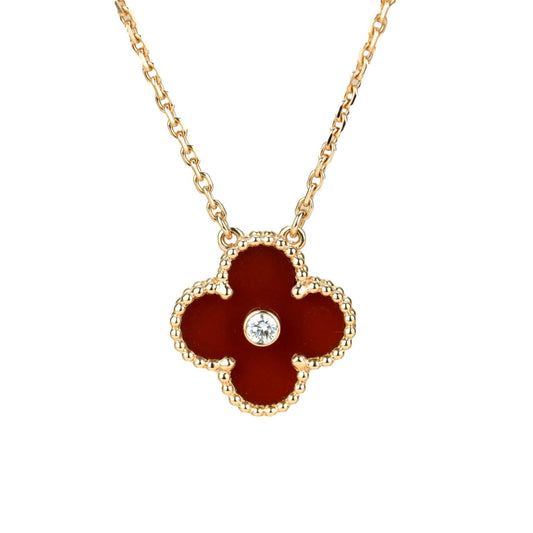 [：Polaidi Jewelry]CLOVER 15MM DIAMOND CARNELIAN NECKLACE