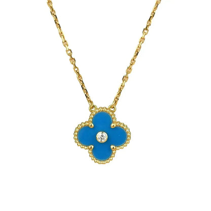 [：Polaidi Jewelry]CLOVER 15MM DIAMOND AND BLUE AGATE NECKLACE
