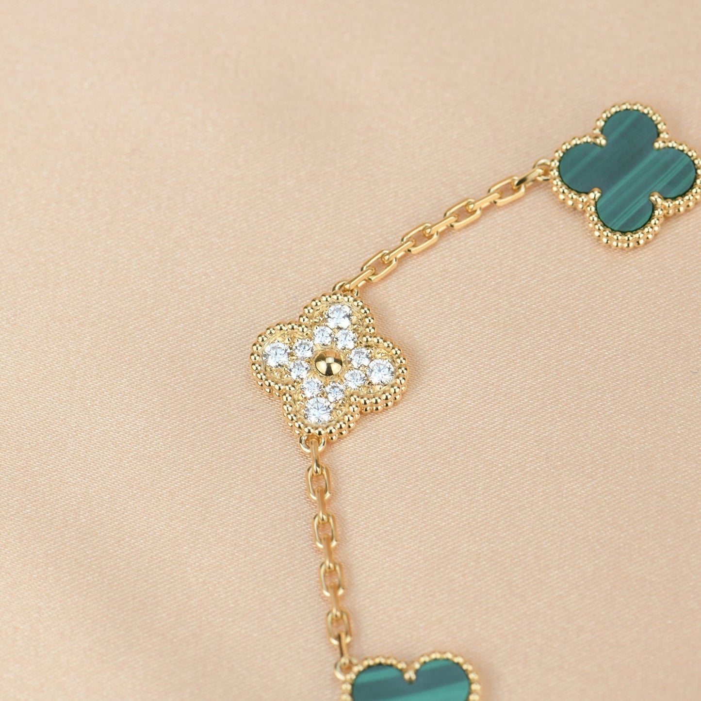 [：Polaidi Jewelry]CLOVER  5 MOTIF MALACHITE DIAMOND BRACELET