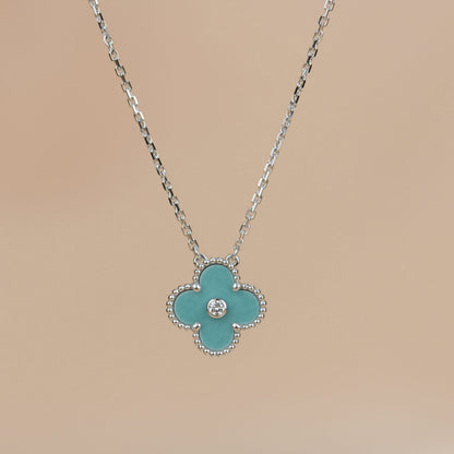 [Polaidi Jewelry]CLOVER 15MM DIAMOND SVRES PORCELAIN  NECKLACE SILVER