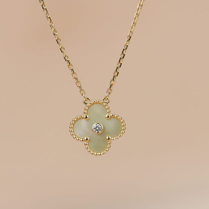 [：Polaidi Jewelry]CLOVER 15MM DIAMOND GOLD MOTHER OF PEARL NECKLACE