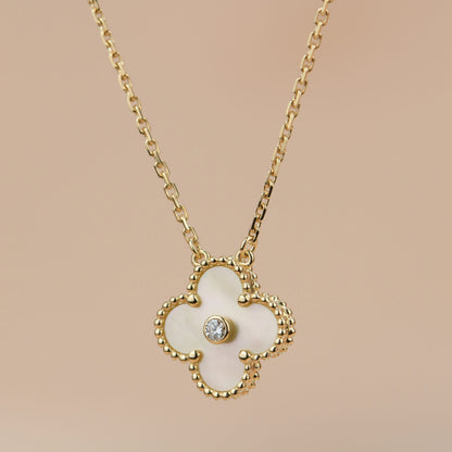 [：Polaidi Jewelry]CLOVER 15MM DIAMOND GOLD MOTHER OF PEARL NECKLACE