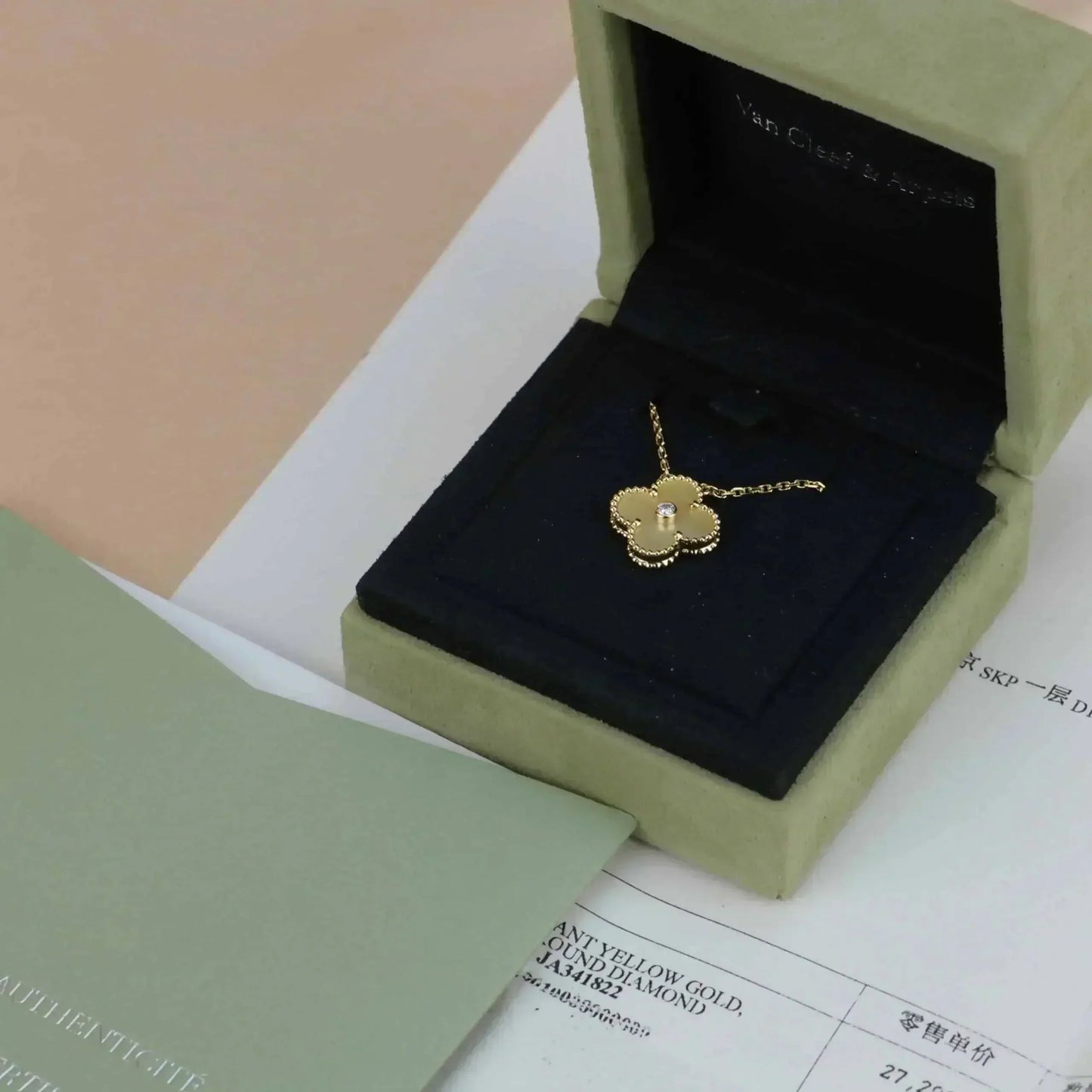 [：Polaidi Jewelry]CLOVER 15MM DIAMOND GOLD MOTHER OF PEARL NECKLACE