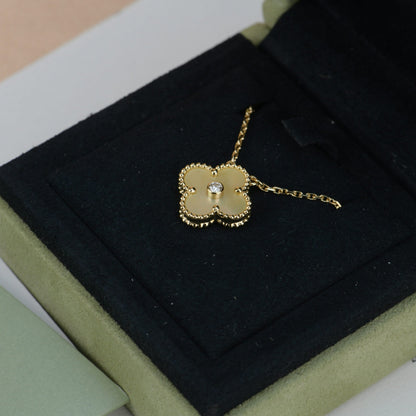 [Polaidi Jewelry]CLOVER 15MM DIAMOND GOLD MOTHER OF PEARL NECKLACE