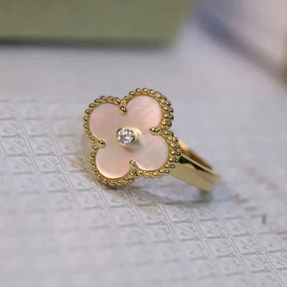 [：Polaidi Jewelry]CLOVER PINK MOP RING GOLD DIAMOND