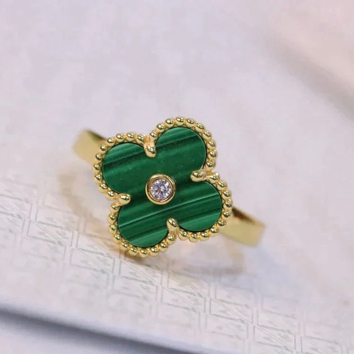 [：Polaidi Jewelry]CLOVER MALACHITE RING GOLD DIAMOND