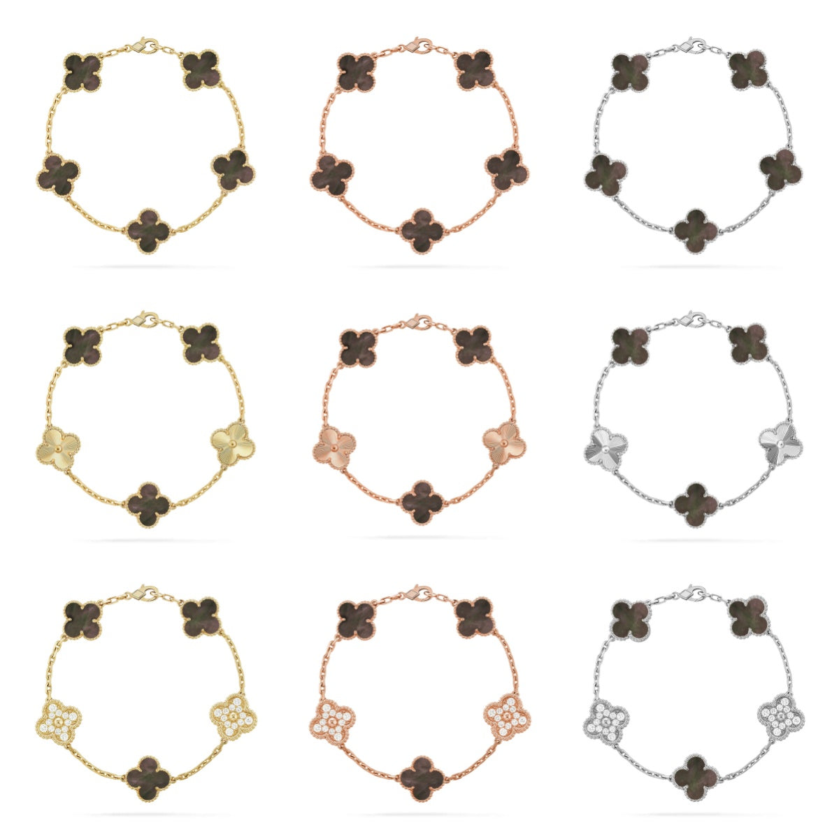 [Polaidi Jewelry] クローバー 5モチーフ グレーマザーオブパール ブレスレットコレクション