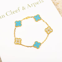 [Polaidi Jewelry ]CLOVER 5 MOTIF TURQUOISE DIAMOND GOLD BRACELET