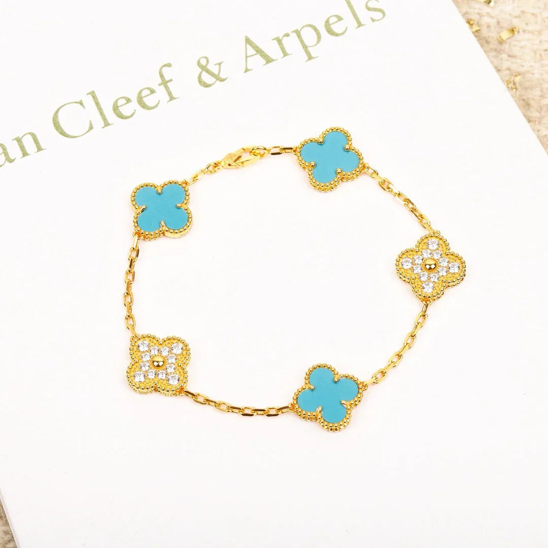[Polaidi Jewelry] CLOVER 5 MOTIF TURQUOISE BRACELET COLLECTION