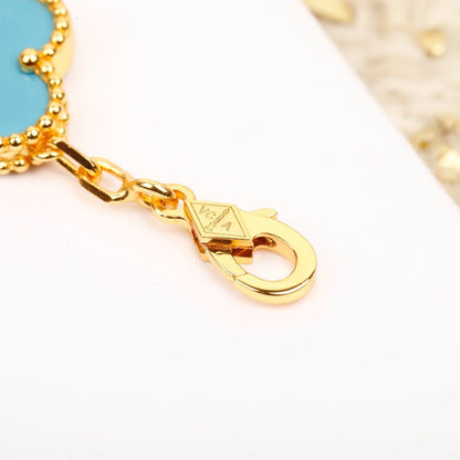 [：Polaidi Jewelry]クローバー 5モチーフ ターコイズ ダイヤモンド ゴールド ブレスレット