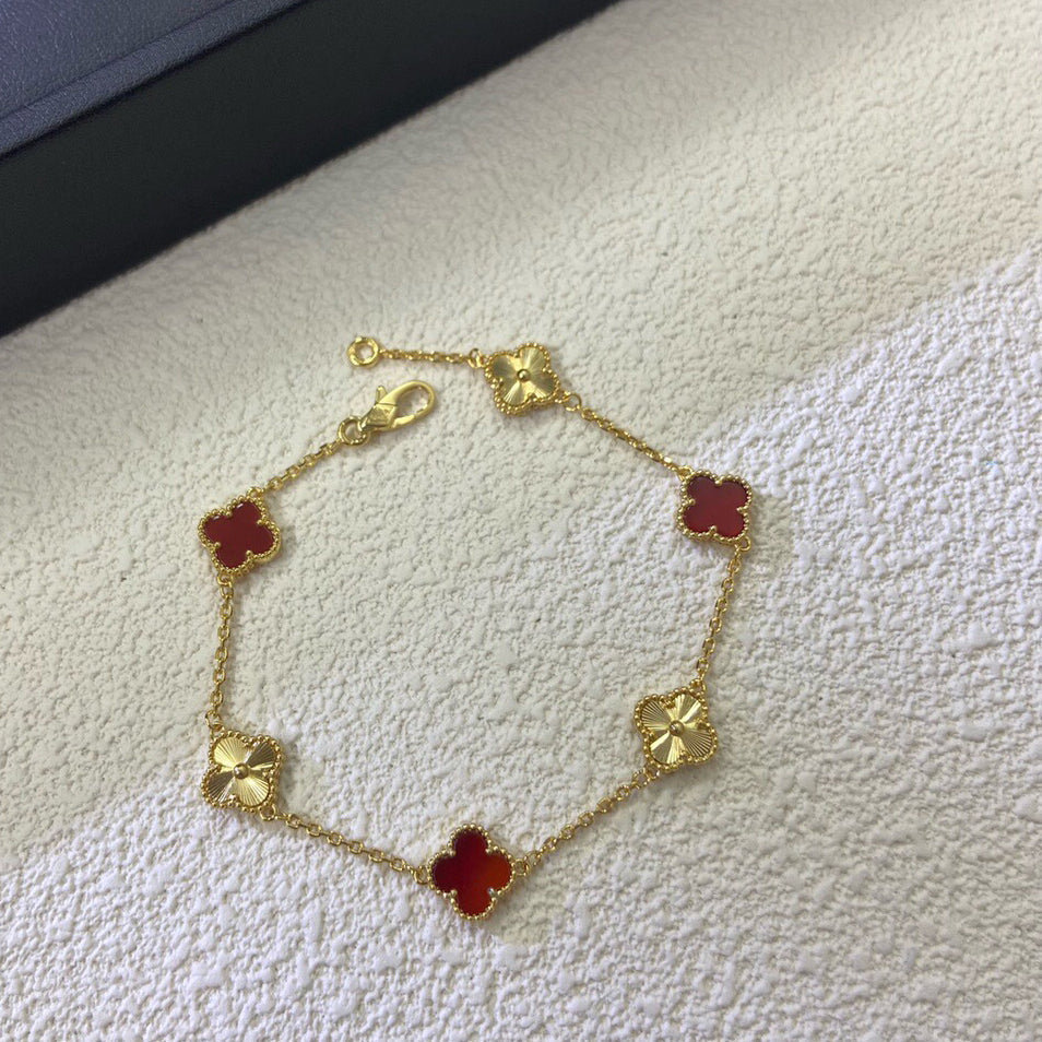 [Polaidi Jewelry]CLOVER 6 MOTIF RED AGATE LASER BRACELET