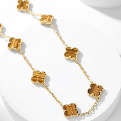 [Polaidi Jewelry]CLOVERS THE 10-MOTIFS TIGER EYE NECKLACE