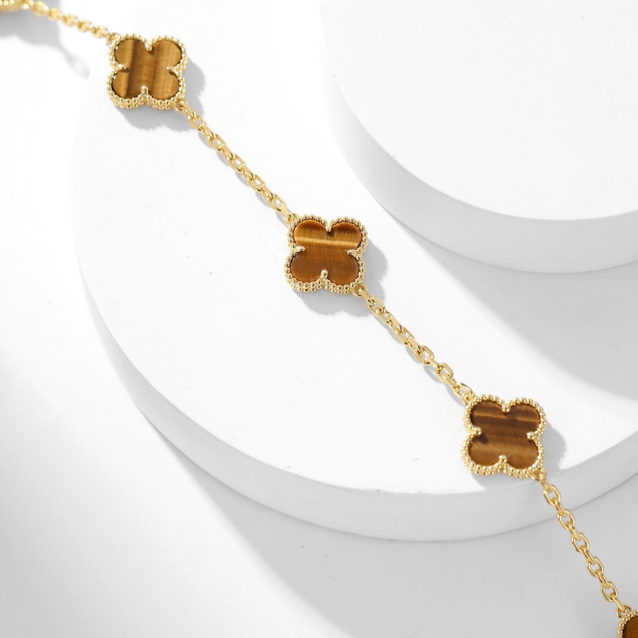 [Polaidi Jewelry]CLOVERS THE 10-MOTIFS TIGER EYE NECKLACE
