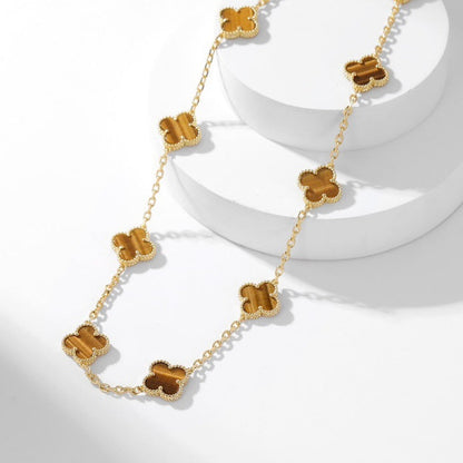 [Polaidi Jewelry]CLOVERS THE 10-MOTIFS TIGER EYE NECKLACE