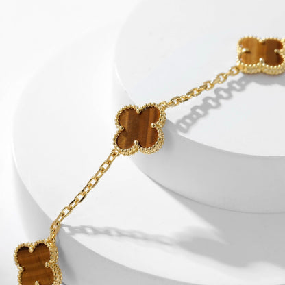 [Polaidi Jewelry]CLOVERS THE 10-MOTIFS TIGER EYE NECKLACE